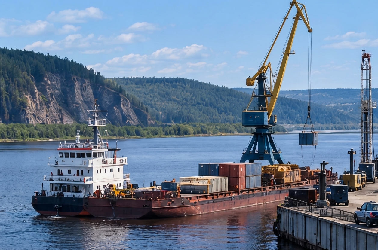 Речная доставка техники на месторождение в Якутии