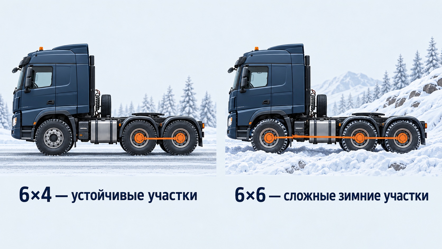 : Тягачи 6×4 и 6×6 для перевозок по зимникам
